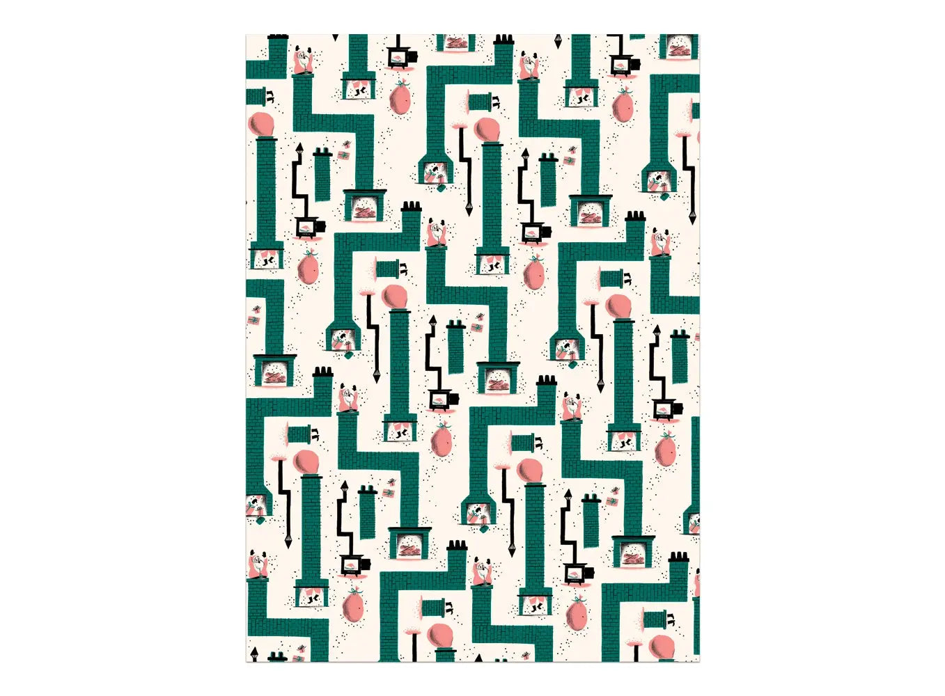 Santa Chimney Wrapping Paper Rolls Red Cap Cards